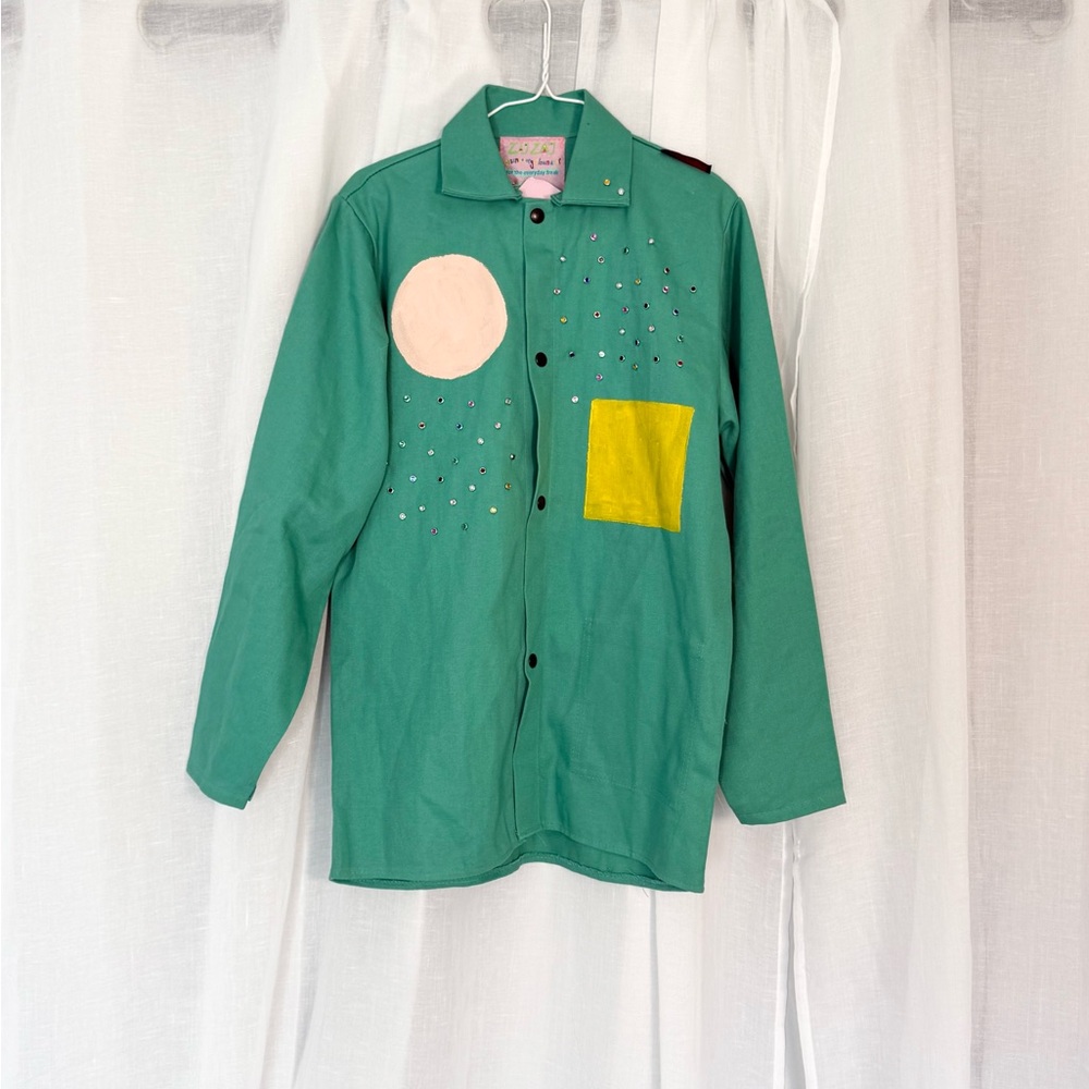 ✦ Hand Painted + Rhinestone Work Jacket – Zig Zag… - image 1